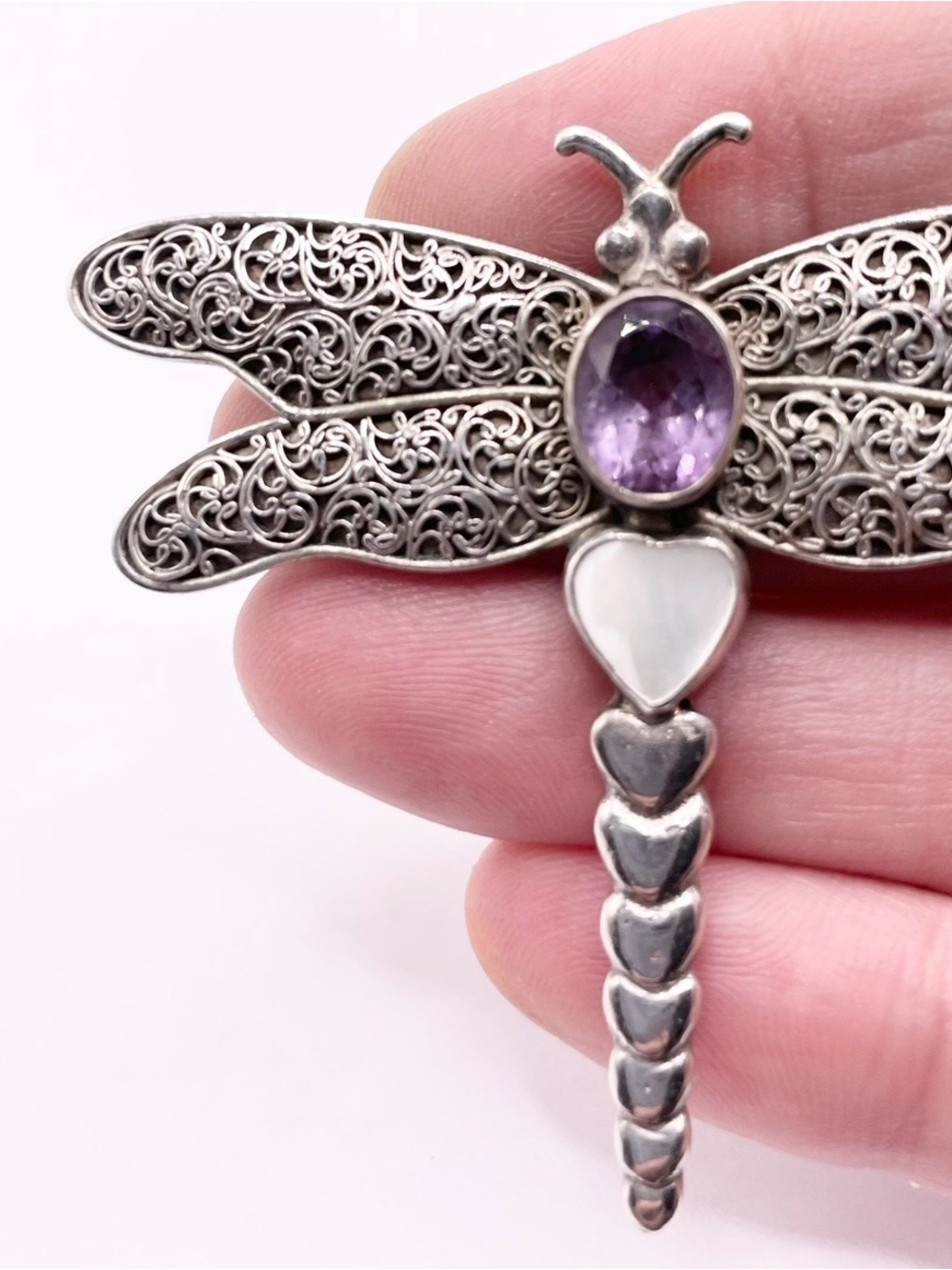 Sterling Silver Dragonfly Brooch with Purple Amethyst Accent - Picture 3 of 9
